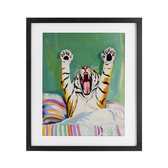 Stupell Industries Big Tiger Morning Yawn Black Framed Print Under Glass, design by Arlington Prints, 21 x 17