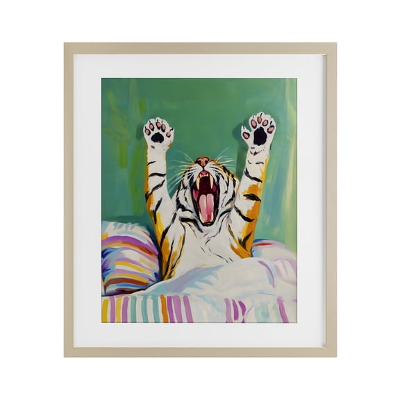Stupell Industries Big Tiger Morning Yawn Birch Framed Print Under Glass, design by Arlington Prints, 16 x 13