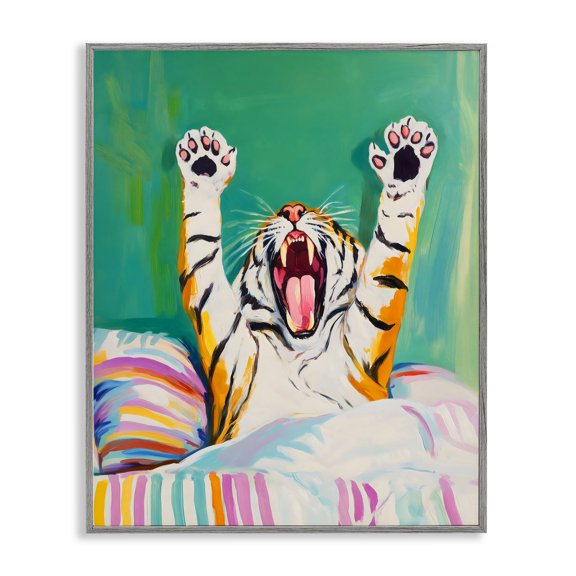 Stupell Industries Big Tiger Morning Yawn Gray Framed Giclee Art, design by Arlington Prints, 30 x 24