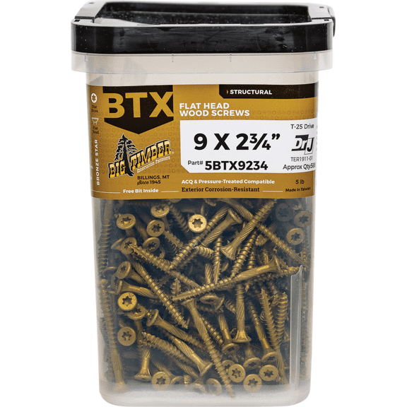 Big Timber Bronze Star Drive Flat Head Wood Screws - Pack of 4