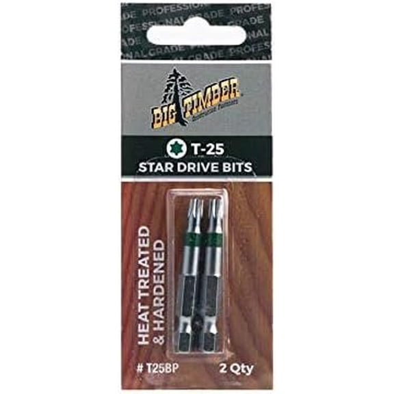 Big Timber Construction Fasteners Star Drive Power Driver Bit - Steel - 2 Pack, T25