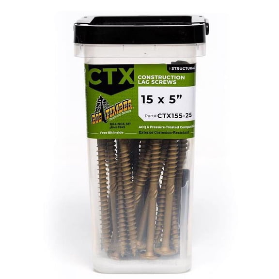 Big Timber CTx155-25 #15 x 5" T-30 Construction Lag Screws-Exterior (25 per Box)