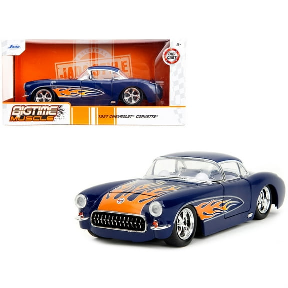 Big Time Muscle 1:24 1957 Chevrolet Corvette Die-Cast Car, Toys for Kids and AdultsDark Blue/Flames(Selections May Vary)