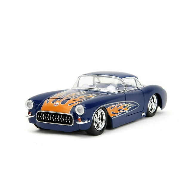 Big Time Muscle 1:24 1957 Chevrolet Corvette Die-Cast Car, Toys for Kids and AdultsDark Blue/Flames(Selections May Vary)