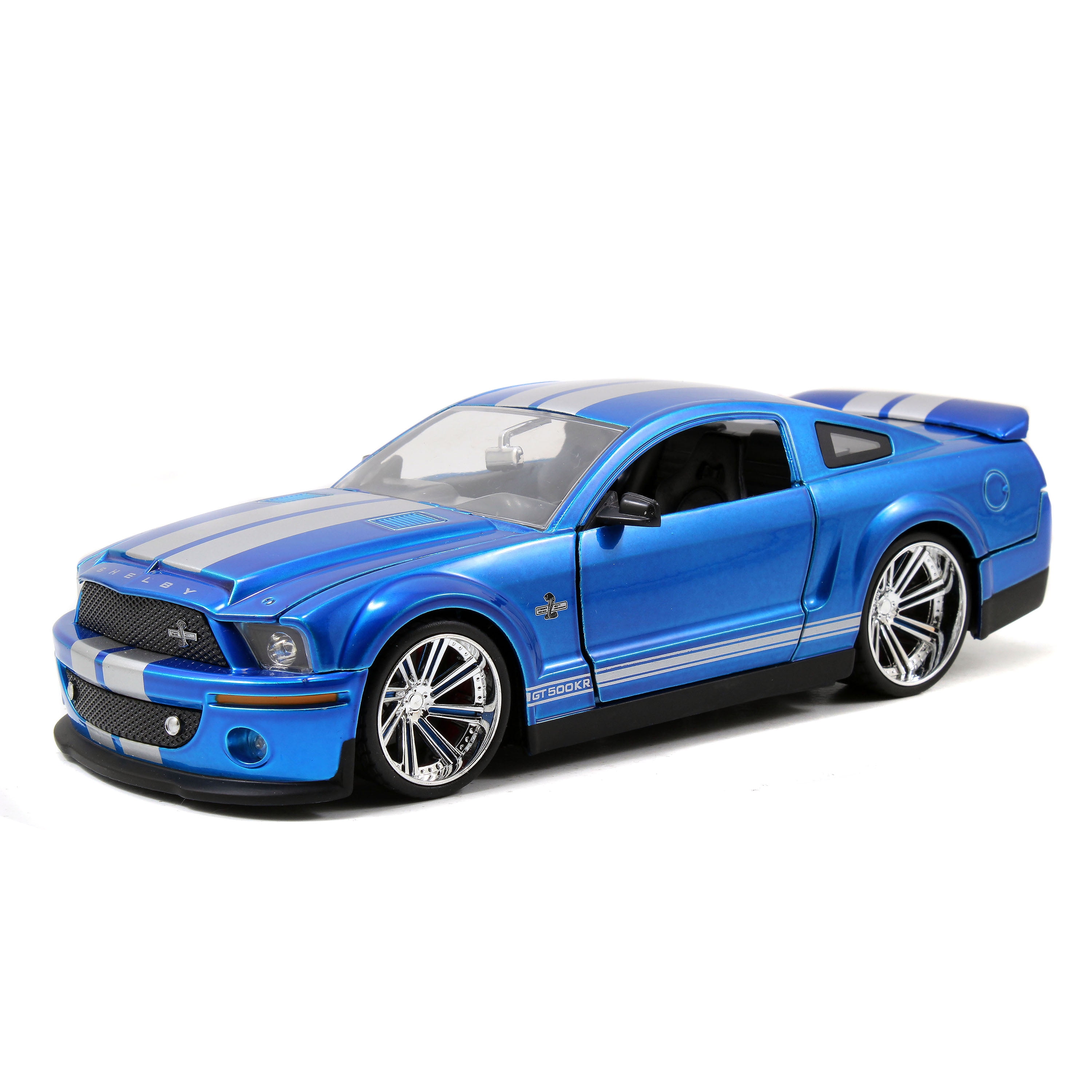Big Time Muscle 1:24 Diecast W138 2008 Ford Mustang Shelby GT 500KR C., Blue with white Stripes Play Vehicles Big Time Muscle 1:24 Diecast W138 2008 Ford Mustang Shelby GT 500KR C., Blue with white Stripes Play Vehicles