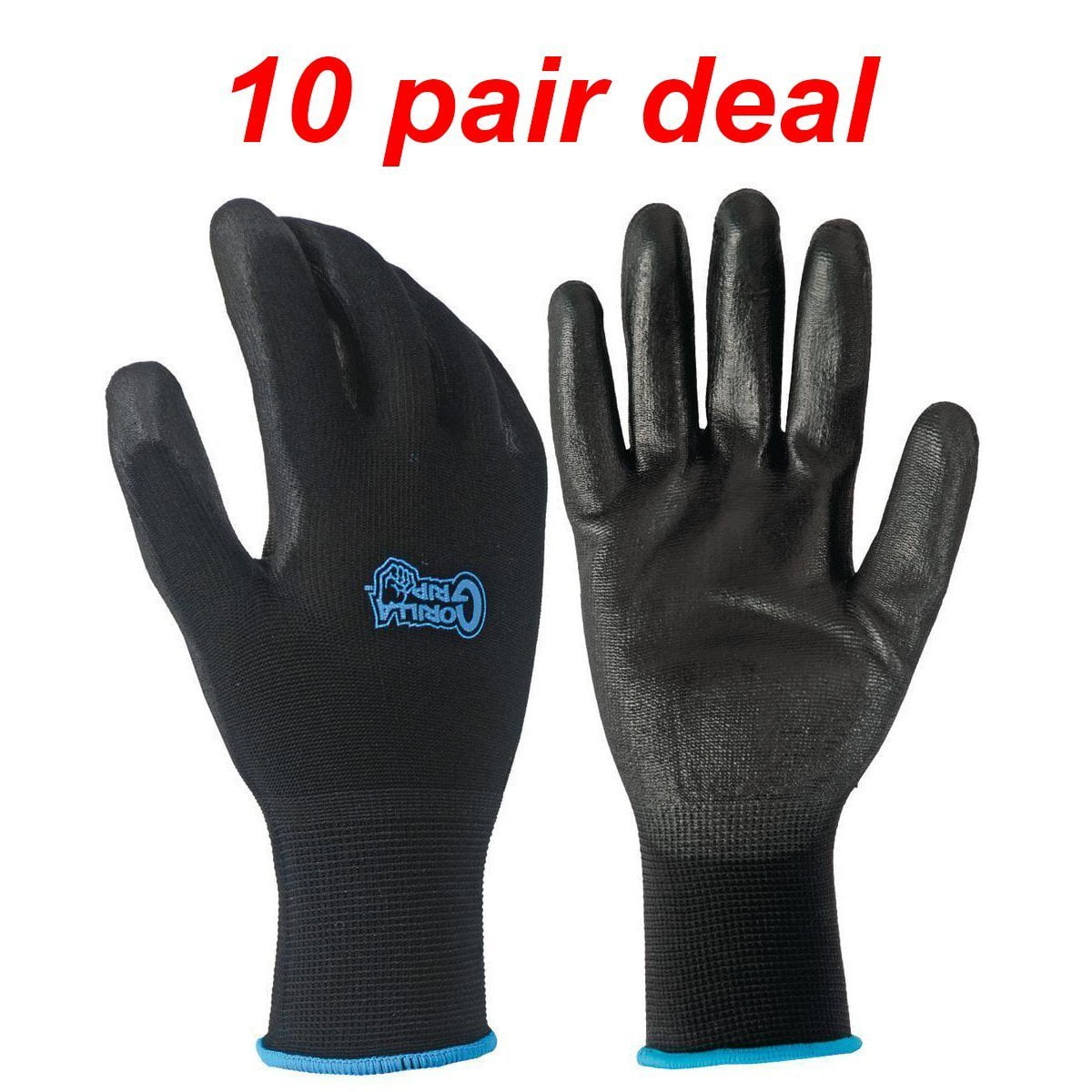 Gorilla Grip Nitrile Work Gloves, 10 Pack Large,Black 