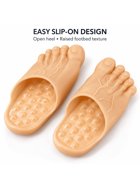 Big Toe Energy Slides, Realistic Giant Foot Slippers with Sculpted Toes, Beige Novelty Slip-On Shoes, 1 Pair