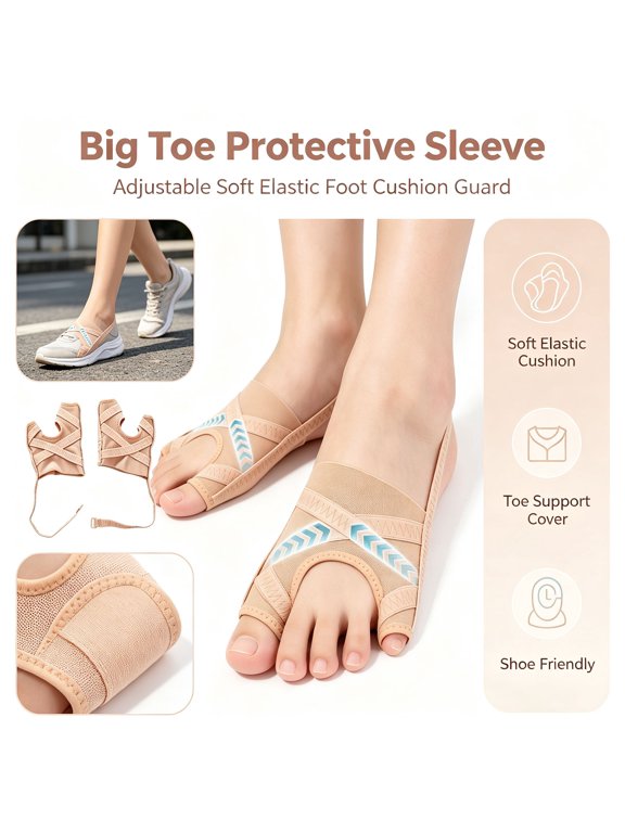 Big Toe Protective Sleeve - Adjustable Soft Elastic Foot Cushion Guard, Breathable Toe Support Cover with Strap, Shoe Friendly Foot Comfort Accessory for Walking Standing Daily Wear Large Size