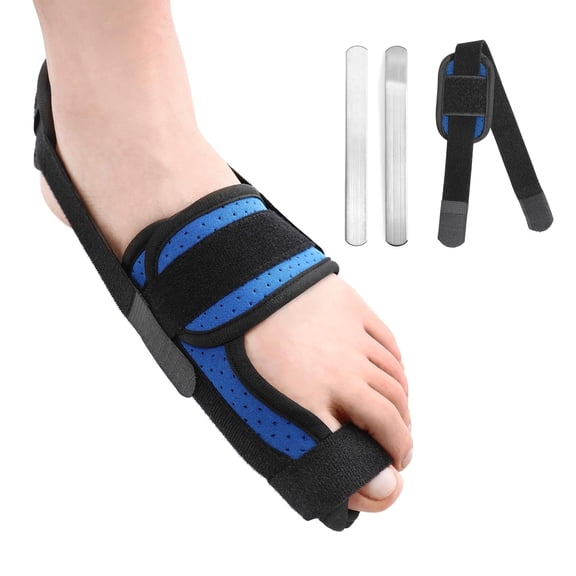 Big Toe Splint for Broken Toe, Big Toe Brace Support for Women & Men, Turf Toe, Fracture, Arthritis, Sprains, Broken Big Toe Protectors with 2 Removable Metal Plates - Blue Left