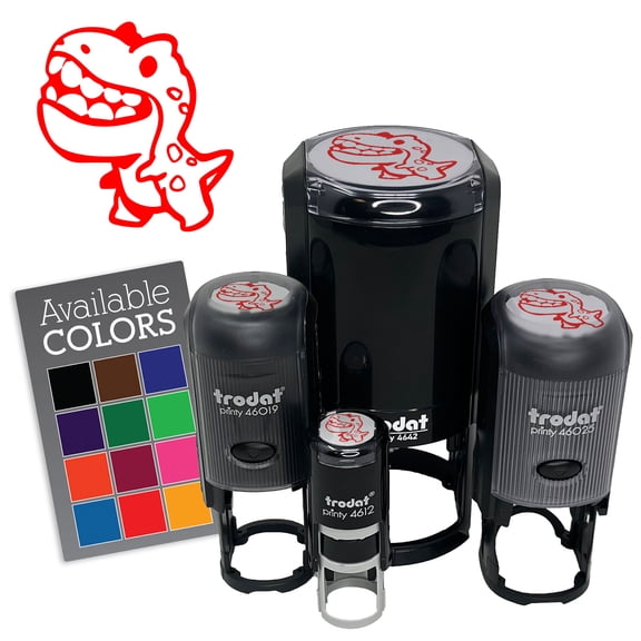 Big Toothed Cartoon Dinosaur Tyrannosaurus Rex Self-Inking Rubber Stamp for Stamping Ink Stamper Crafting Planners - 1/2 Inch Mini - Black Ink