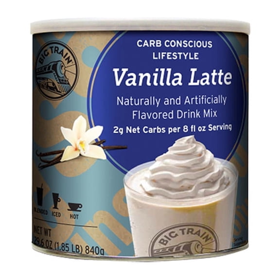 Big Train Vanilla Latte Carb Conscious Blended Ice Coffee Mix Can cs 2/1.85 lb