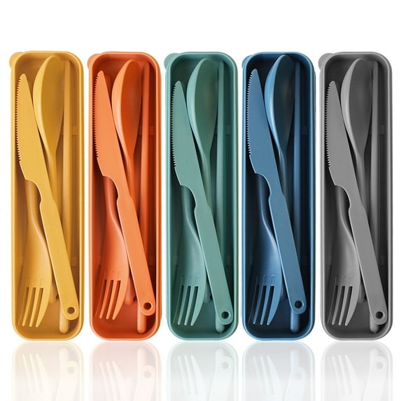 thovorrnl Big Travel Utensils with Case, 5 Sets Reusable Plastic Utensils for Adult Camping Picnic Daily Use