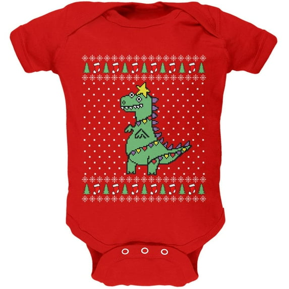 Big Tree Rex T Rex Ugly Christmas Sweater Soft Baby One Piece Red 18-24 M