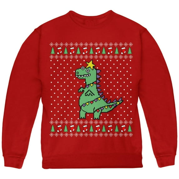 Big Tree Rex T Rex Ugly Christmas Sweater Youth Sweatshirt Red YSM