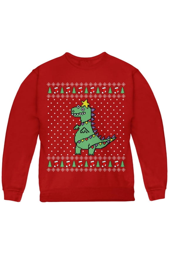 Big Tree Rex T Rex Ugly Christmas Sweater Youth Sweatshirt Red YSM
