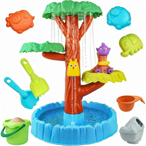 Big Tree Water Table for Toddlers - 4 Tiers Sand Watertable with 10+ Accessories, Sensory Play Activity Splash Table Indoor Outdoor Backyard Summer Beach Toys for Boys Girls 1 2 3 4 5 6 7 8 year old