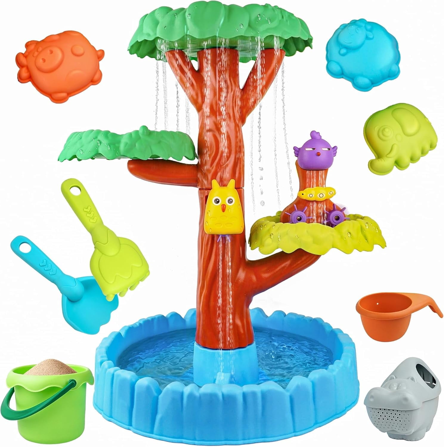 Big Tree Water Table for Toddlers - 4 Tiers Sand Watertable with 10+ Accessories, Sensory Play Activity Splash Table Indoor Outdoor Backyard Summer Beach Toys for Boys Girls 1 2 3 4 5 6 7 8 year old