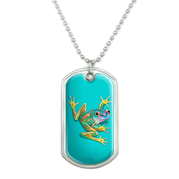 Big Tropical Rainbow Rainforest Tree Frog Military Dog Tag Pendant Necklace with Chain