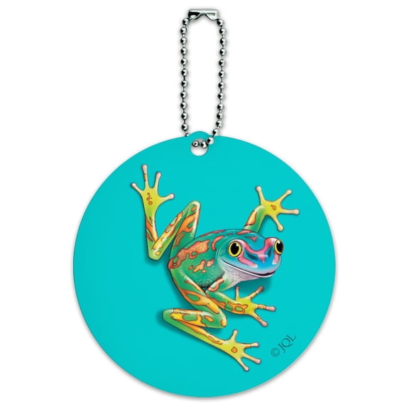 Big Tropical Rainbow Rainforest Tree Frog Round Luggage ID Tag Card Suitcase Carry-On