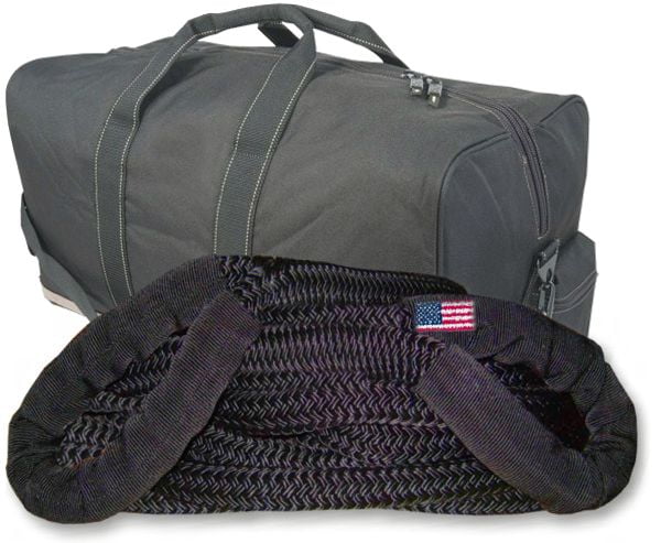 (Big Truck RECOVERY) U.S. made 1-1/4 inch X 30 ft KINETIC Snatch Rope- MILITARY-GRADE - BLACK - with Heavy-Duty Carry Bag