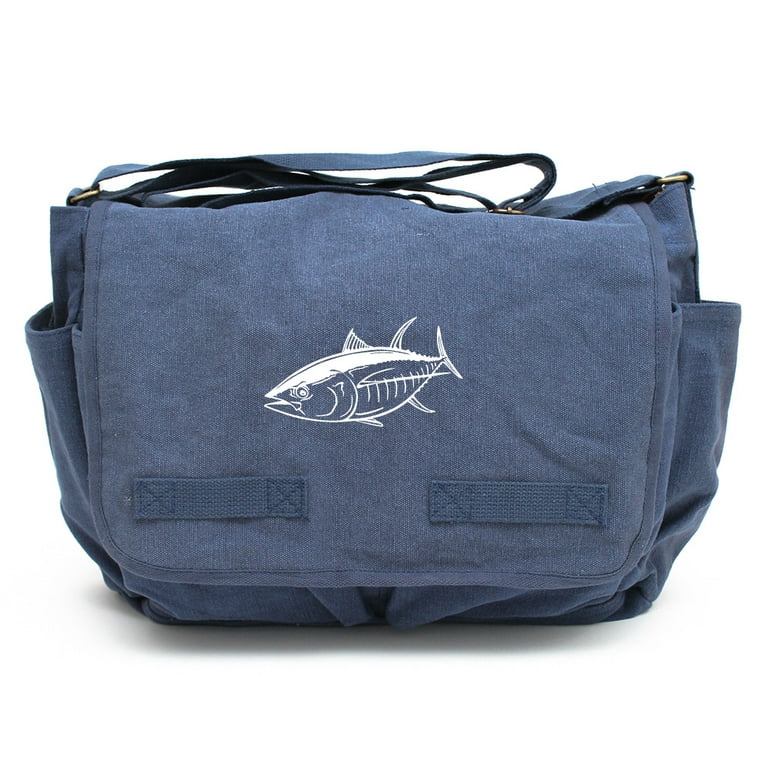 Big Tuna Fish Canvas Messenger Shoulder Bag in Blue & White 
