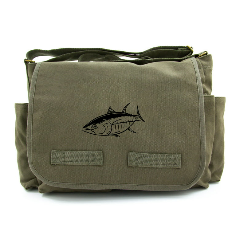 Big Tuna Fish Canvas Messenger Shoulder Bag in Olive & Black