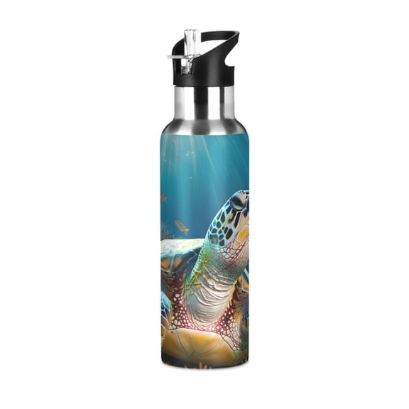 Big Turtles Corals Underwater Sports Bottle with Straw Stainless Steel Water Jug Portable Thermal Cup Leak-proof 1000ML