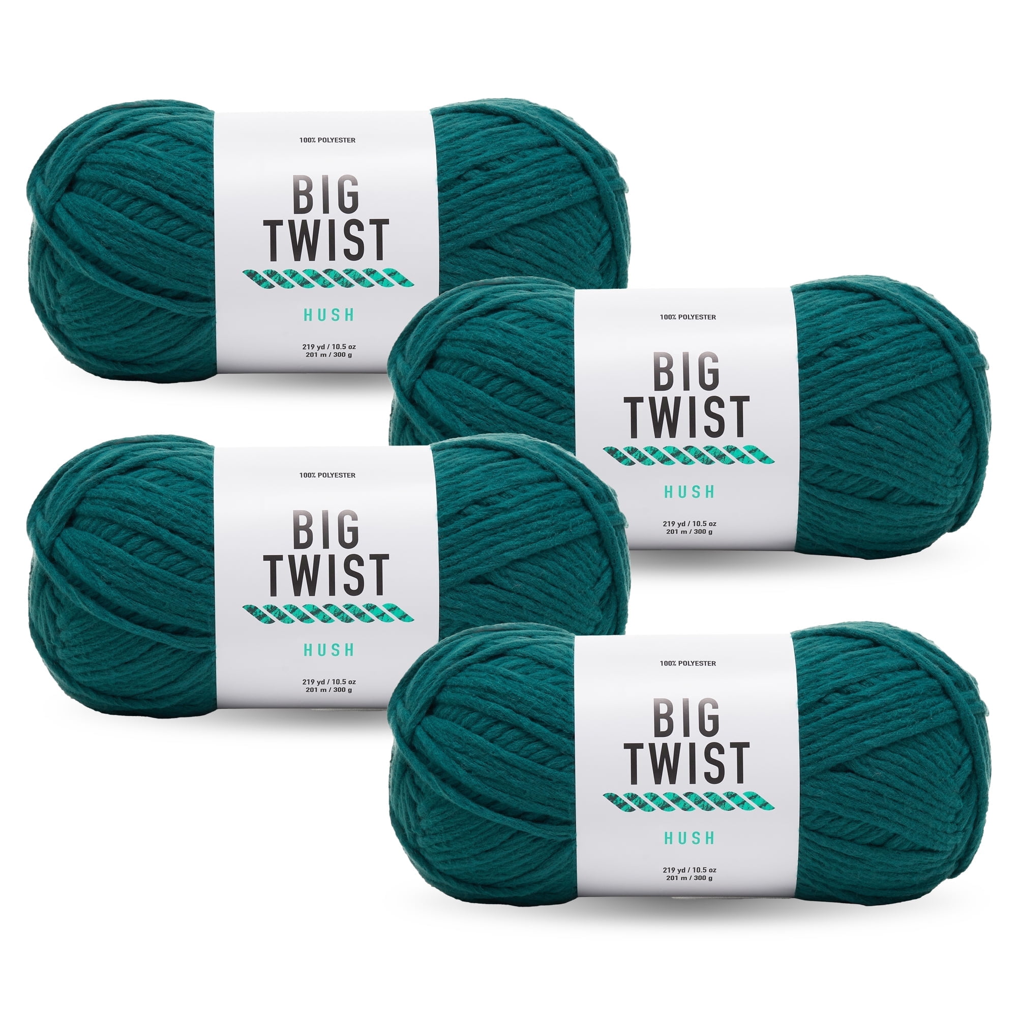 Big Twist Hush 4 Pack Bulky Polyester Yarn, Evergreen, 219 yd, 10.5 oz