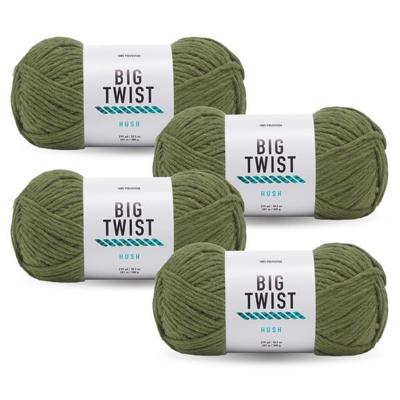 Big Twist Hush 4 Pack Bulky Polyester Yarn, Olive, 219 yd, 10.5 oz