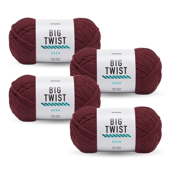 Big Twist Hush 4 Pack Bulky Polyester Yarn, Wine, 219 yd, 10.5 oz