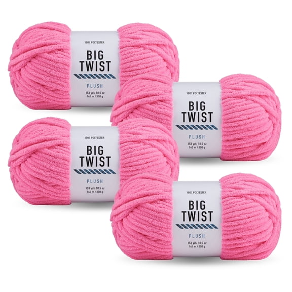Big Twist Plush 4 Pack Super Bulky Polyester Yarn, Electric Pink, 153 yd, 10.5 oz
