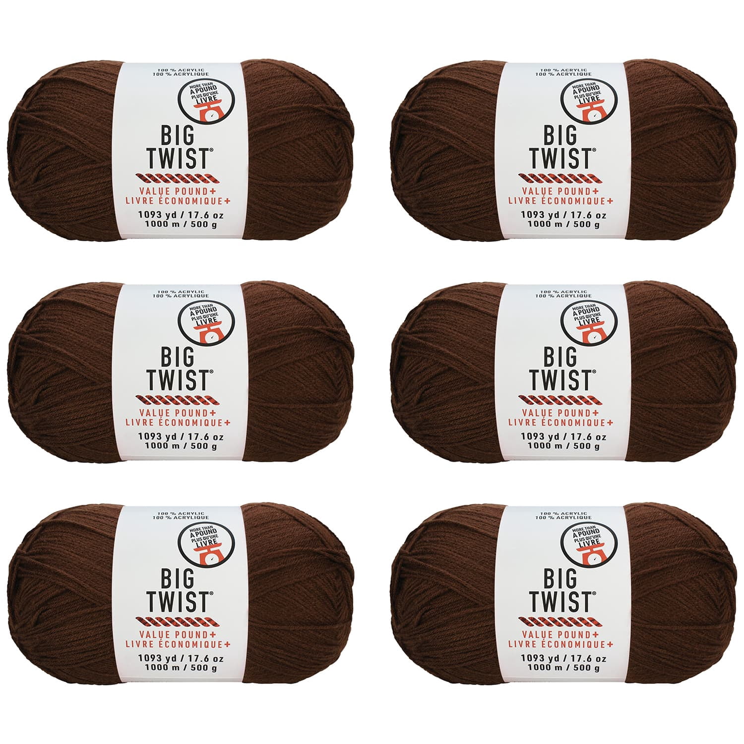 Big Twist Value Pound+ Yarn, Bulk Medium Worsted 100% Acrylic Skeins, Assorted Colors, 17.6 oz, 6-Pack