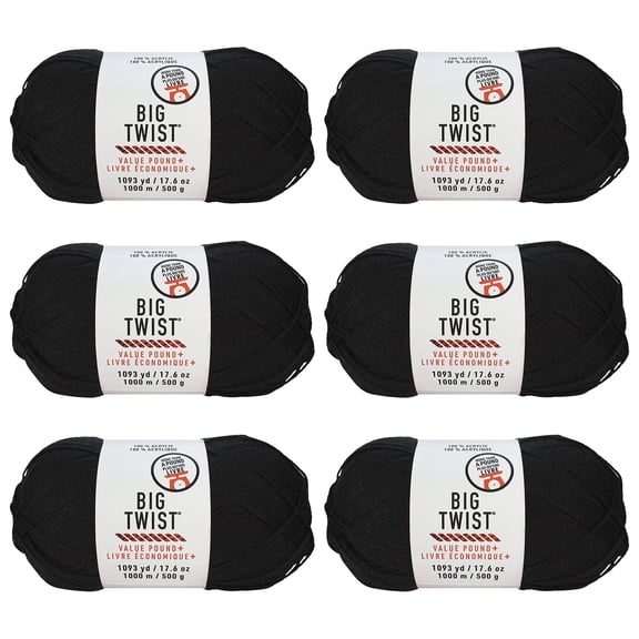 Big Twist Value Pound+ Yarn, Bulk Medium Worsted 100% Acrylic Skeins, Assorted Colors, 17.6 oz, 6-Pack