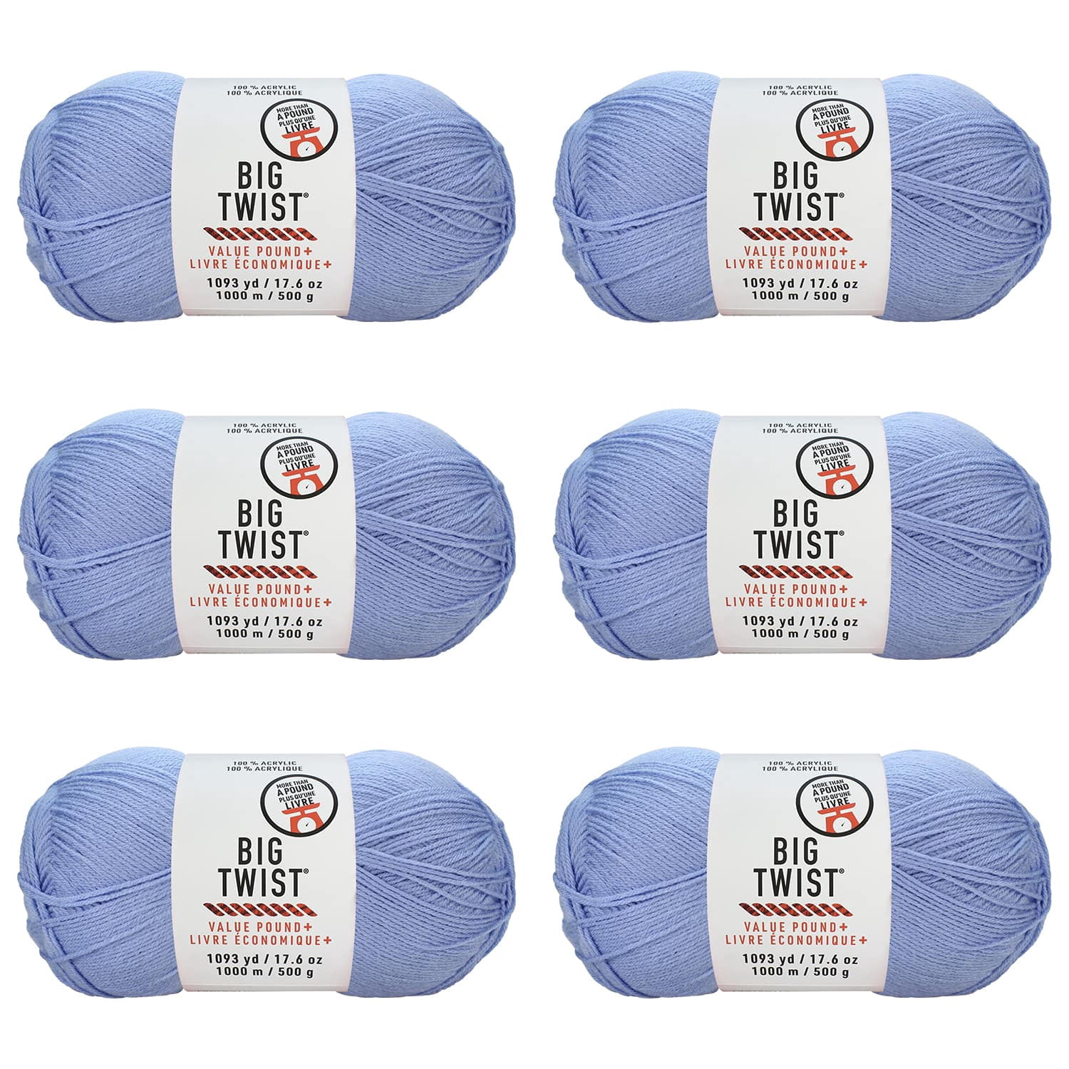 Big Twist Value Pound+ Yarn, Bulk Medium Worsted 100% Acrylic Skeins, Assorted Colors, 17.6 oz, 6-Pack