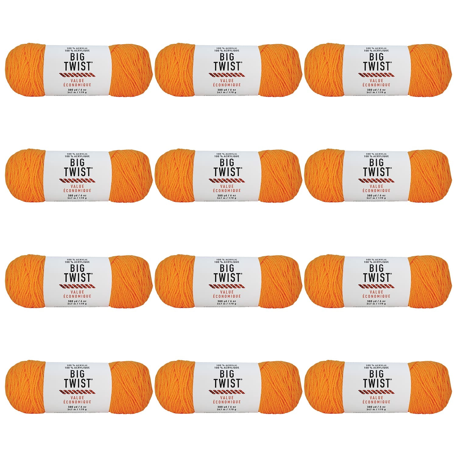 Big Twist, Value Yarn, Bright Orange, 1 ct., Pack 12