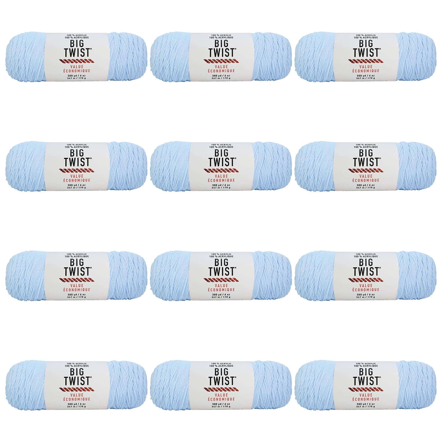Big Twist Value Yarn - Medium (4) 100% Acrylic Worsted Weight Yarn, Soft & Durable for Knitting & Crochet Blankets, Sweaters, Hats & Crafts, 380 yd / 6 oz Skein, 12 Pack