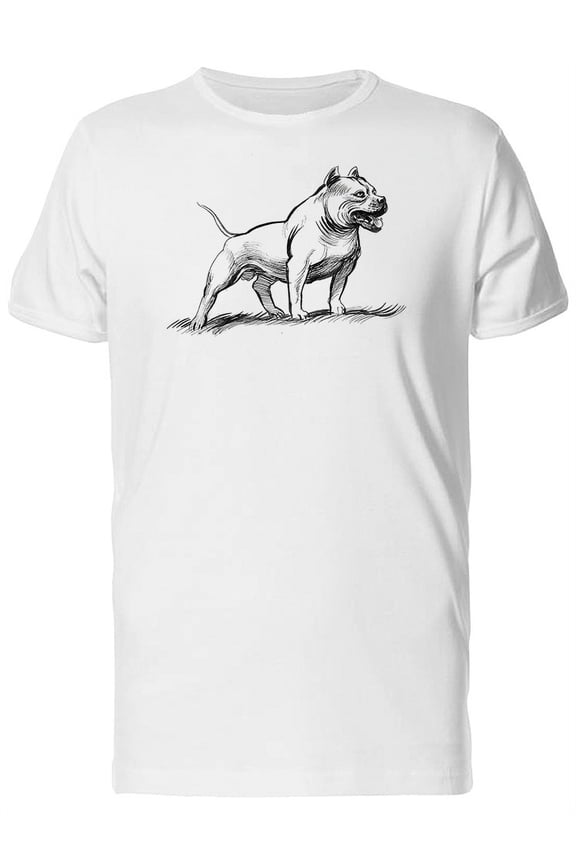 Big Vintage Pitbull Dog Sketch T-Shirt Men -Image by Shutterstock, Male Small