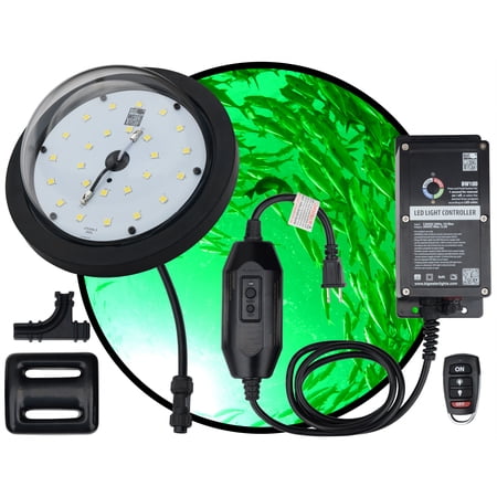Big Water Lights Underwater White LED Fishing Light for Docks. 16000+ Lumens with 120 Volt GFCI, 60ft Cord, Remote, Photocell, Timer, Attract Bait Ball, Crappie, Snook, Made in USA