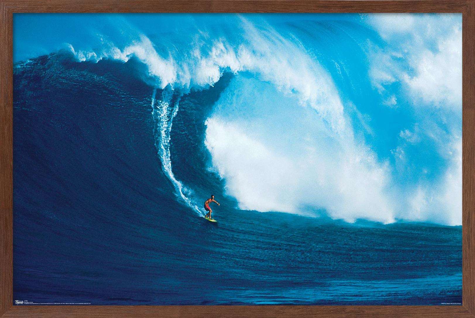Big Wave Surfer Wall Poster, 14.725" x 22.375", Framed
