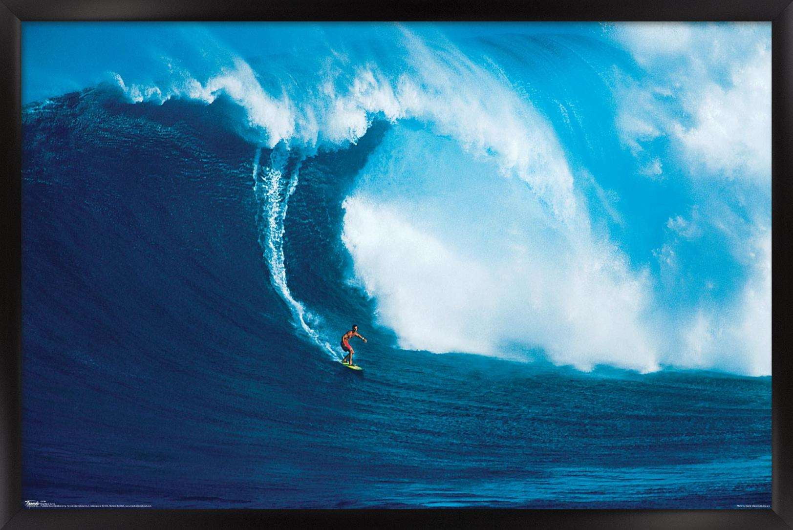 Big Wave Surfer Wall Poster, 14.725" x 22.375", Framed