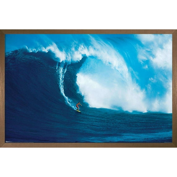 Big Wave Surfer Wall Poster, 22.375" x 34", Framed