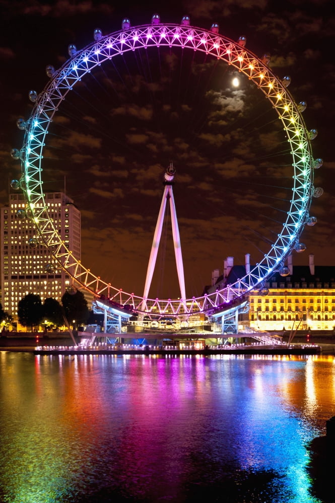 Big Wheel Aka London Eye Lit Up With The Rainbow Colours During Pride Night London Uk Canvas Art - Dosfotos Design Pics (24 x 38)