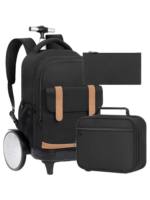 Big Wheel Rolling Backpack for Men & Women - Water-Resistant Wheeled Bag for Travel, College & Business, 3-Pack (Black)