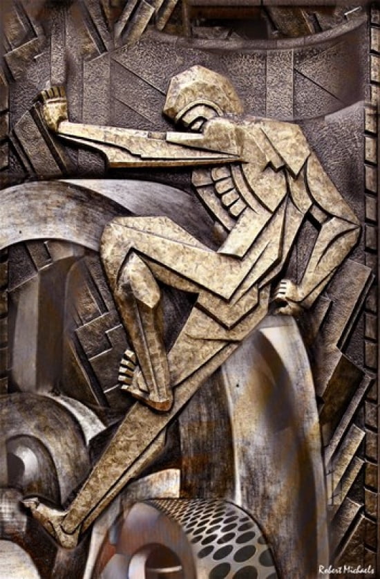 Big Wheel Turning - Art Deco Canvas Art - Robert Michaels (13 x 19)