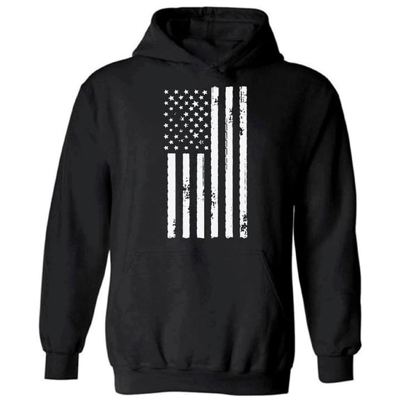 Big White American Flag 4th of July Unisex Hooded Sweatshirt - Happy Independence Day - Family Holiday Hoodie for Men and Women