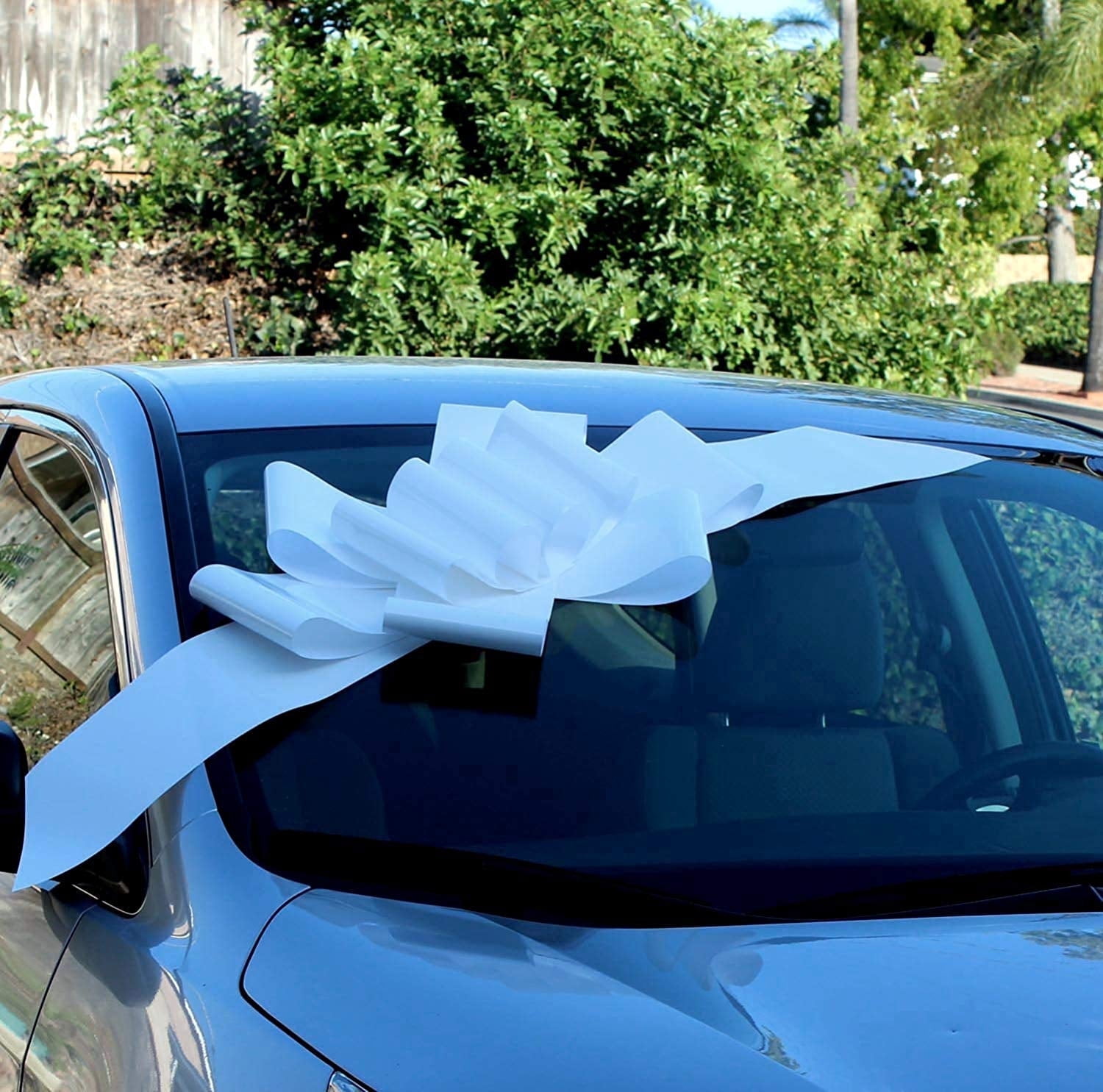 Big White Car Bow Ribbon - 25" Wide, Large Gift Decoration, 4th of July, America 250 Anniversary, Fully Assembled, Valentine's Day, Gift, Wedding, Birthday, Anniversary, New Car, Summer, Graduation