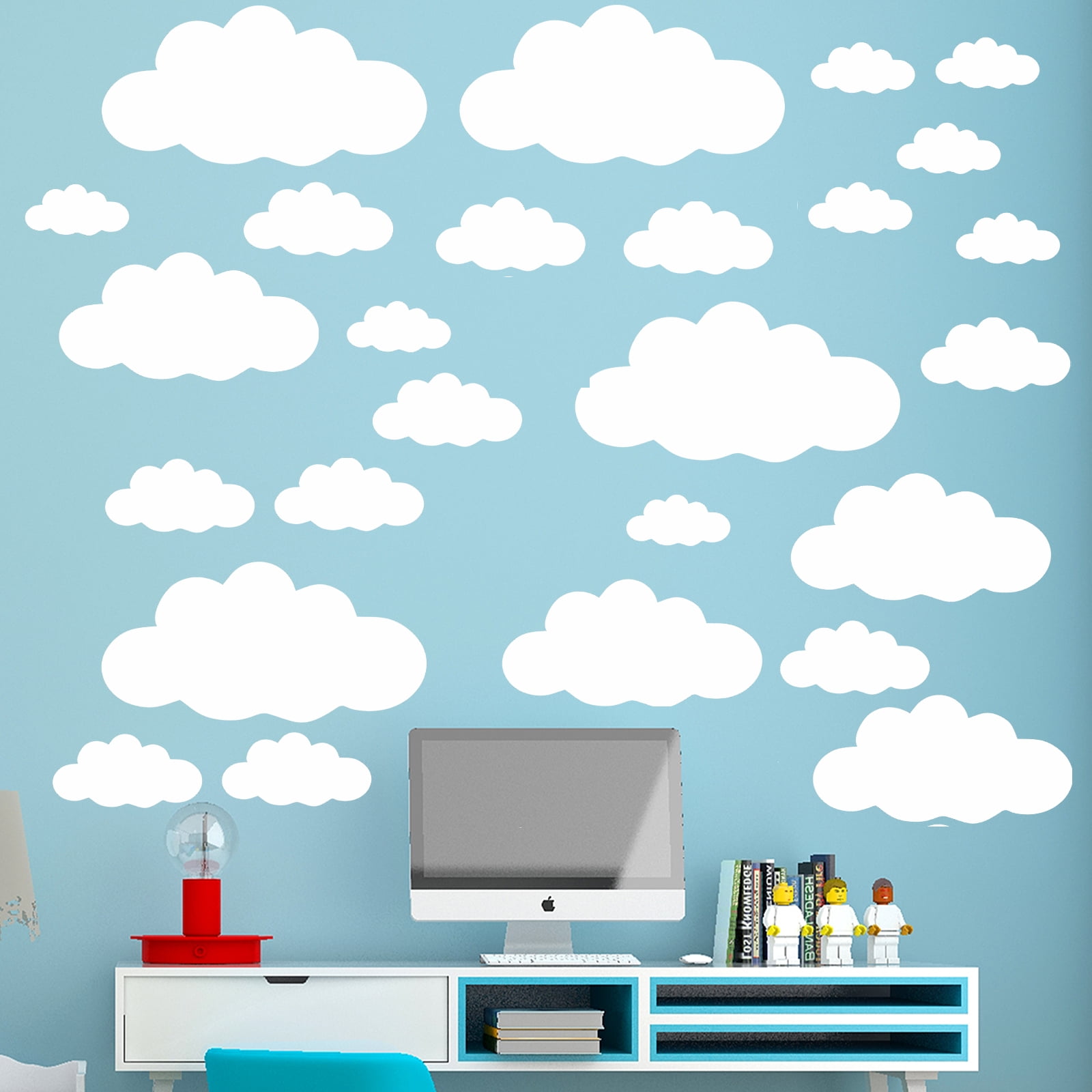 Big White Clouds Wall Stickers, 31Pcs Mixing Size for Home Decor, DIY Art Mural for Bedroom & Living Room