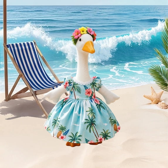 Big White Goose Decorative Holiday Costume Set, Festive Yard Porch Sculpture Apparel, Waterproof Summer Decor Clothing For Statues