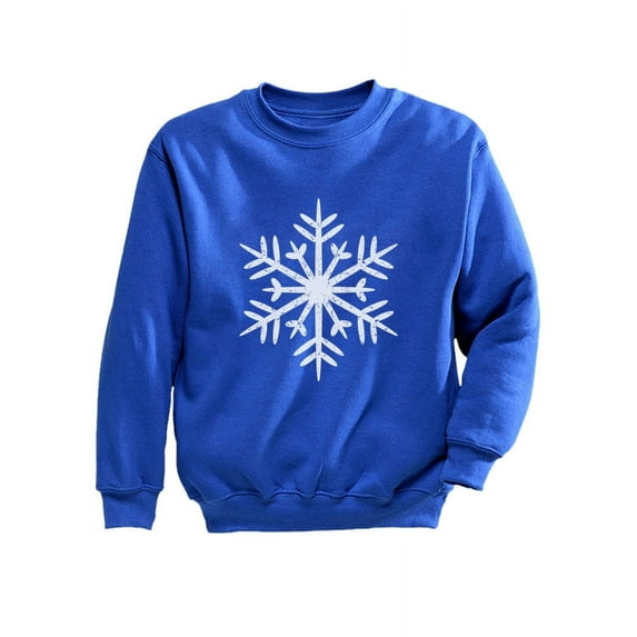 Big White Snowflake Kids Long Sleeve T-Shirt Ugly Christmas Sweater Style X-Large Blue