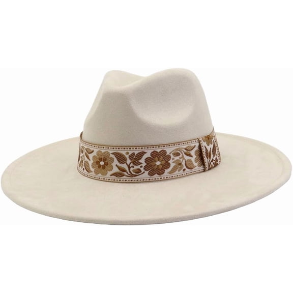 Big Wide Brim Boho Western Hat for Women and Men Felt Rancher Fedora Hat